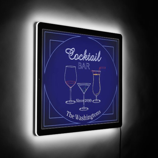 Small Rect. Fun Retro Home Cocktail Bar LED Sign (Angle)
