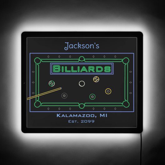 Small Rectangular Man Cave Billiards Pool LED Sign (Front)