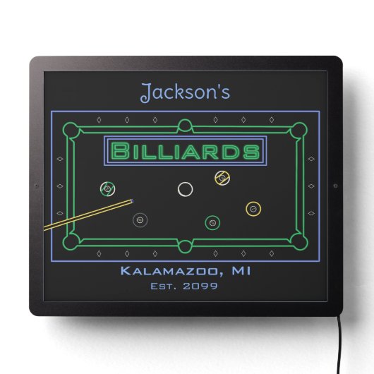 Small Rectangular Man Cave Billiards Pool LED Sign (Lights Off)