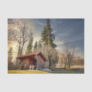 Small Red Barn With Ceramic Pots Tissue Paper