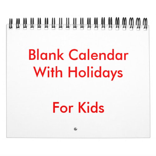 Small Red Blank Calendar For Kids Holidays