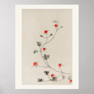 Small Red Blossoms on a Vine by Katsushika Hokusai Poster