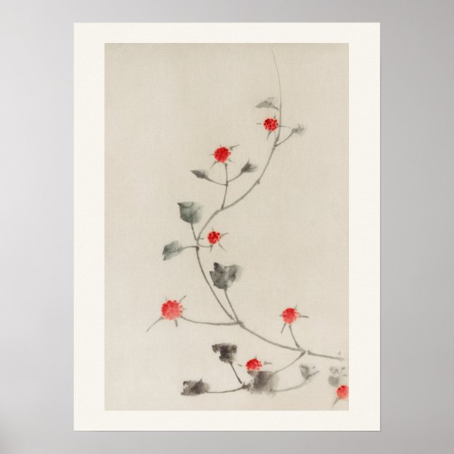 Small Red Blossoms on a Vine by Katsushika Hokusai Poster (Front)