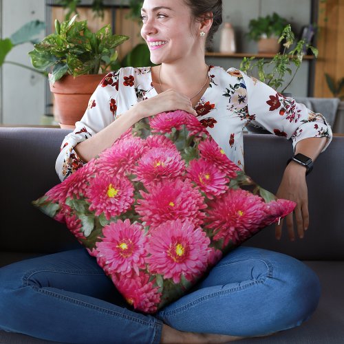 Small Red Chrysanthemums Floral Throw Pillow