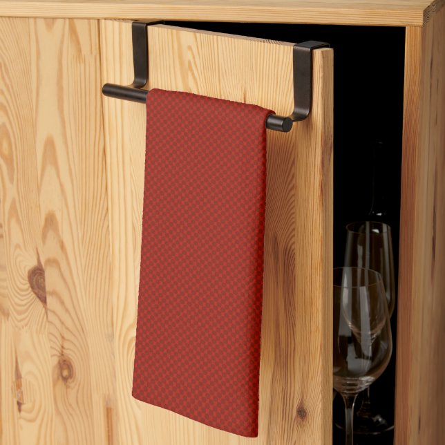Small red geometric pattern. kitchen towel (Thirds Fold)