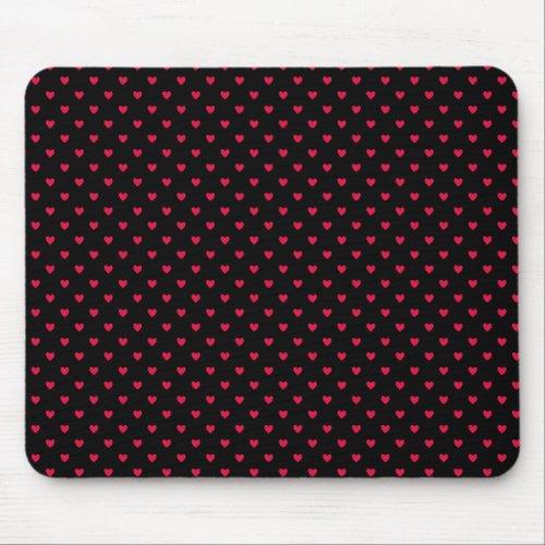 Small Red Hearts Black Seamless Pattern Mouse Pad