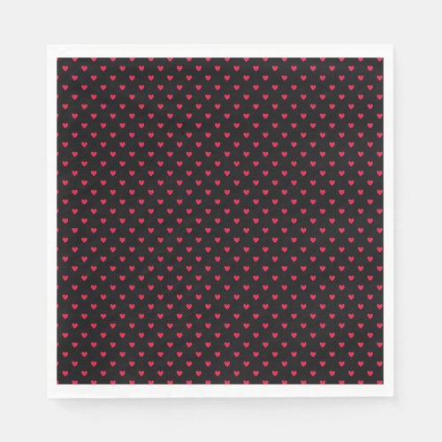 Small Red Hearts Black Seamless Pattern Napkins