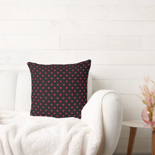 Small Red Hearts Black Seamless Pattern Throw Pillow