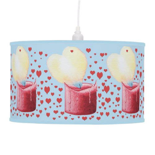 small red hearts candle with heart shaped flame ceiling lamp