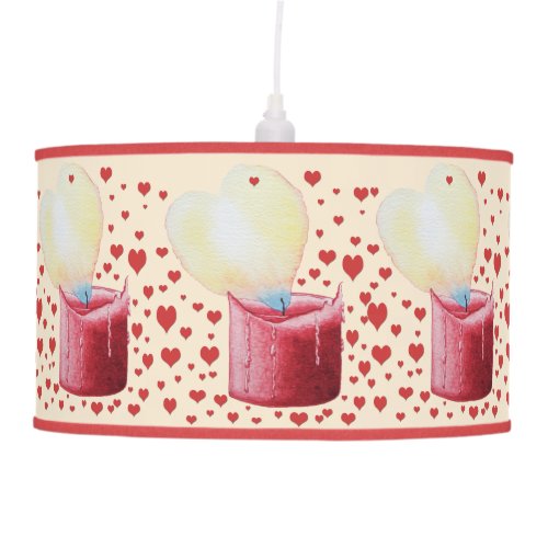 small red hearts candle with heart shaped flame ceiling lamp