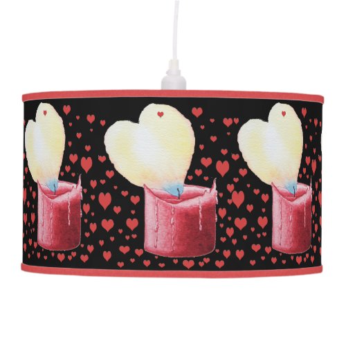 small red hearts candle with heart shaped flame pendant lamp