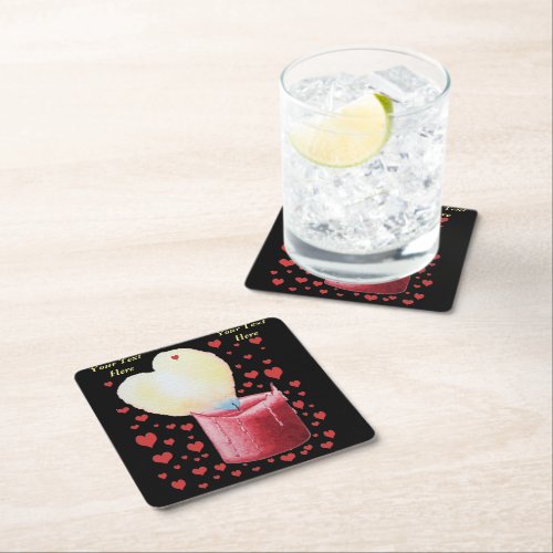 small red hearts heart shaped flame candle square  square paper coaster