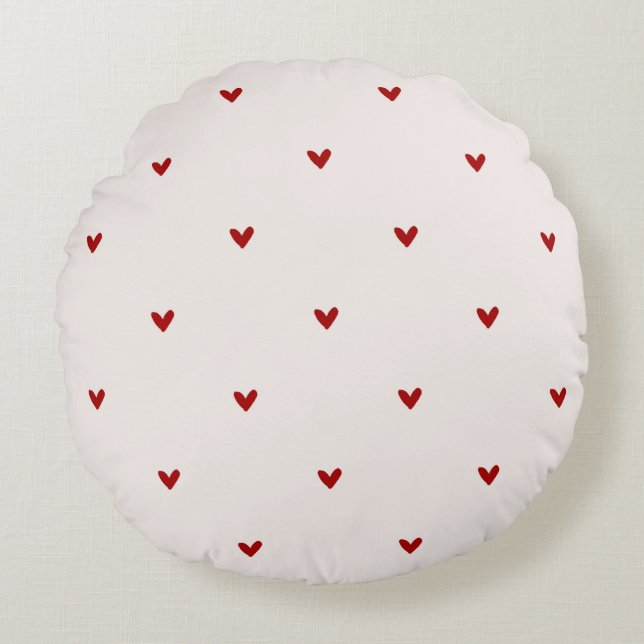 Small red hearts round pillow (Front)
