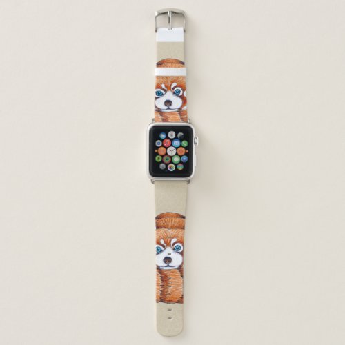 Small Red panda bear on tan Apple Watch Band