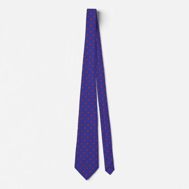 Small red polka dot pattern on blue neck tie (Front)