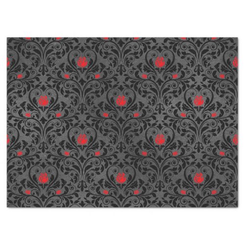 Small Red Roses and Black Damask Decoupage Tissue Paper