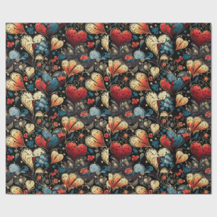 Small Red Roses Tattoo Hearts Digital Theme Wrapping Paper