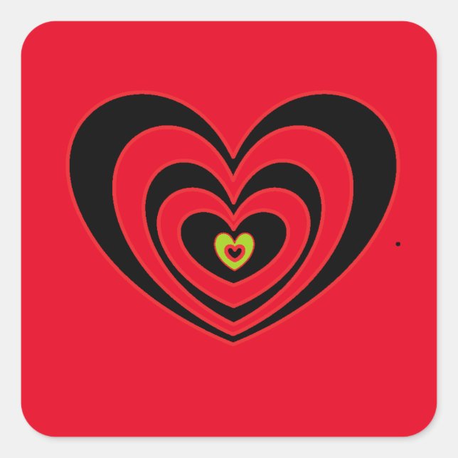 Small Red Square Stickers With Red Black Hearts (Front)