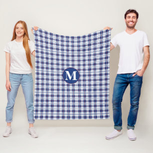 Small, Red, White & Blue Monogram Plaid Fleece Blanket