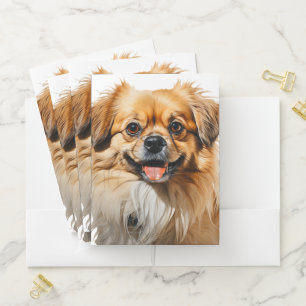 SMALL RED & WHITE TIBETAN SPANIEL DOG POCKET FOLDER