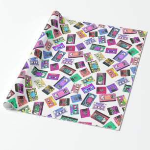 Small Retro 80's 90's Neon Patterned Cassette Tape Wrapping Paper