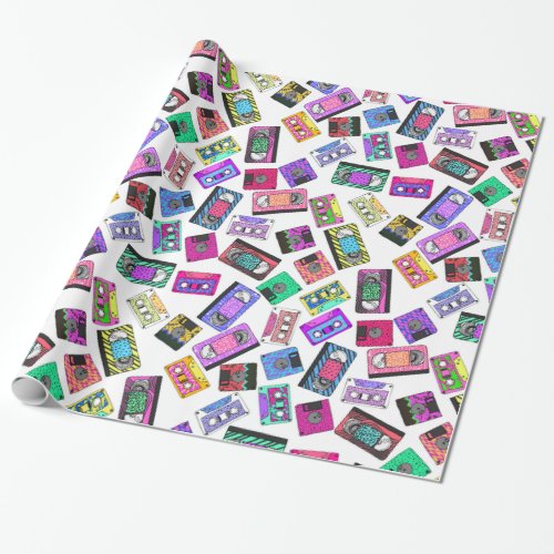 Small Retro 80s 90s Neon Patterned Cassette Tape Wrapping Paper