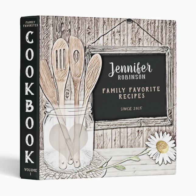 Small Retro Chalkboard, Mason Jar and Daisy 3 Ring Binder (Front/Spine)