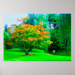 Small River Orange Blossom Tree And Green Grass Poster at Zazzle