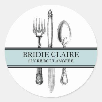 Small Round Elegant Cutlery Stickers by charmingink at Zazzle