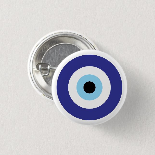 Small round Evil Eye Blue Mati symbol lucky charm Button (Front & Back)