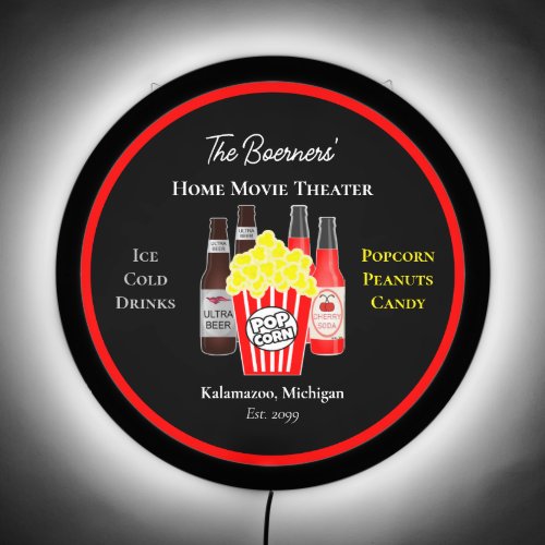 Small Round Home Movie Theater Beer  Soda LED Sign