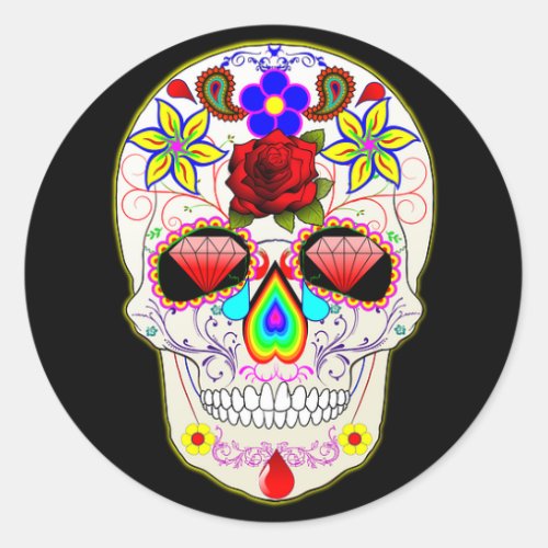 small round sticker sugar skull