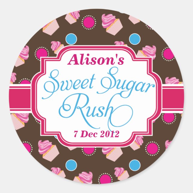 Small Round Sweet Sugar Rush Cute Cupcake Stickers (Front)