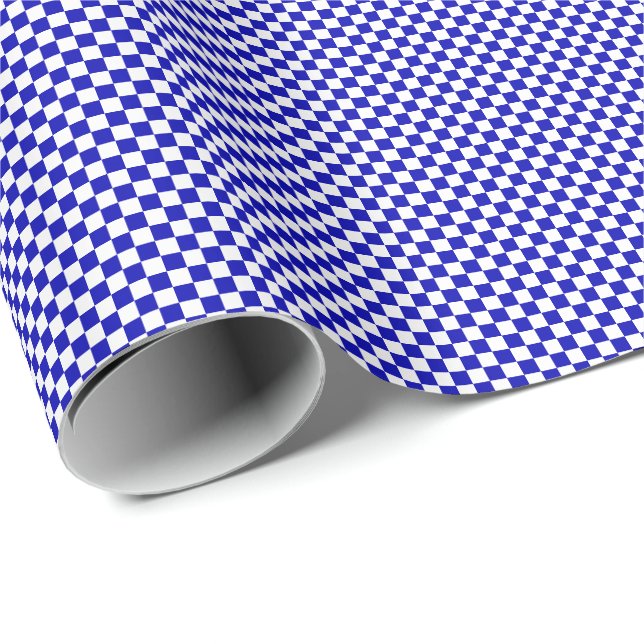 Small Royal Blue and White Checks Wrapping Paper (Roll Corner)