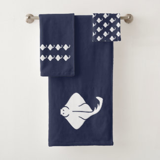 Small Sailboat Bathroom  Ocean Blue & white Bath Towel Set