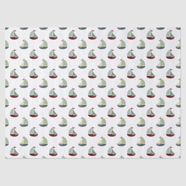 Small Sailboats on White Decoupage Tissue Paper (Front)