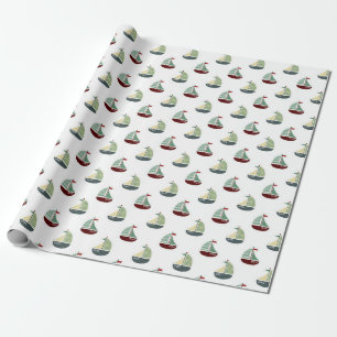 Small Sailboats on White Wrapping Paper