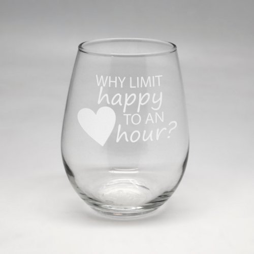 Small Sand Etched Stemless Wine Glass wHeart