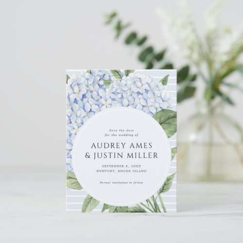 Small Save the Date Blue Hydrangea Announcement