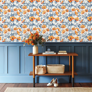 Small Scale Art Nouveau California Poppies Wallpaper