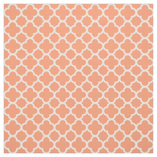 Small-Scale Quatrefoil Coral Peach Teal Moroccan Fabric