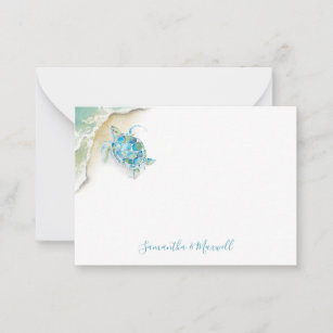 Sea Glass Heart Aqua Mini Note Cards - Coastal Cottage