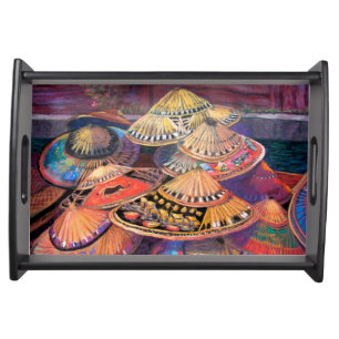 Small Serving Tray, Black of Thai Hats. Serving Tray