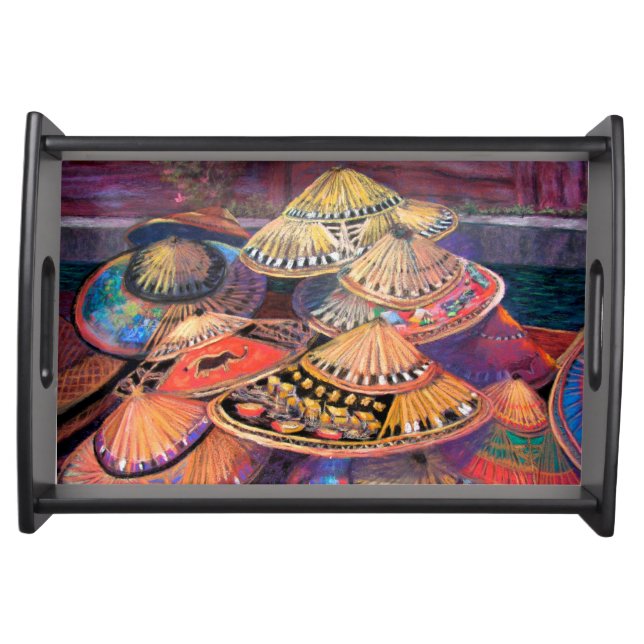 Small Serving Tray, Black of Thai Hats. Tray (Front)