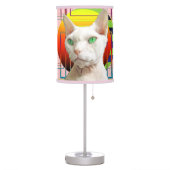 Small Shade | White Devon Rex Cat pastel pink Table Lamp (Left)