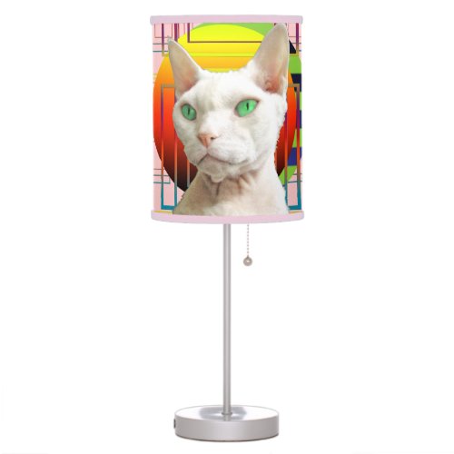 Small Shade  White Devon Rex Cat pastel pink Table Lamp