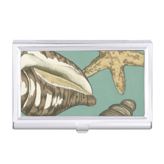 Small Shell Trio on Teal Case For Business Cards (Front)