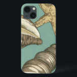 Small Shell Trio on Teal iPhone 13 Case<br><div class="desc">Megan Meagher is known for her simple art pieces. This image captures the simplicity of the seashore's treasures,  of a conch shells and a starfish. Meagher encompasses a teal background in her image to contrast these treasures. Get this fine art print today on your Zazzle product today.</div>