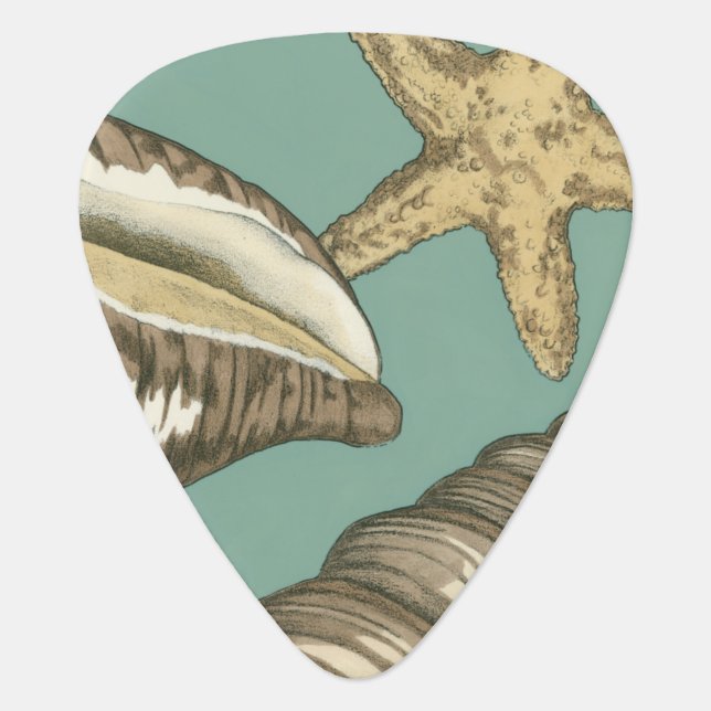 Small Shell Trio on Teal Guitar Pick (Front)