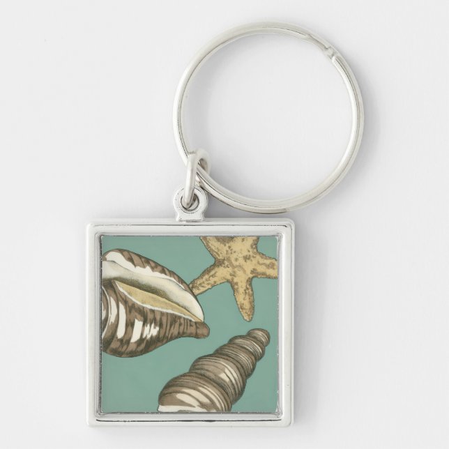 Small Shell Trio on Teal Keychain (Front)